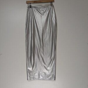*3/$10* SHEIN Stretch Maxi Skirt with Slit Silver Size Medium Size 6